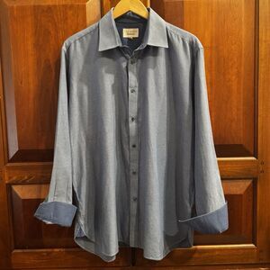 Ted Baker Endurance Blue White Geometric Cutaway Collar Dress Shirt 17.5 34/35